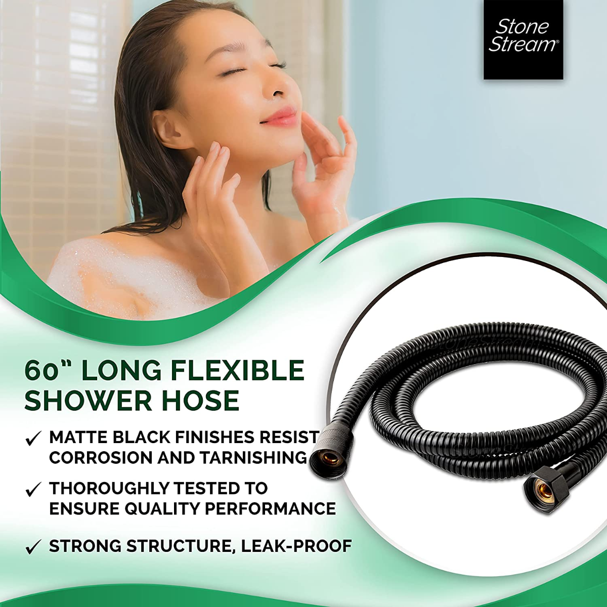 Ręczna głowica prysznicowa Wąż prysznicowy o długości 1,5 m — czarny mat