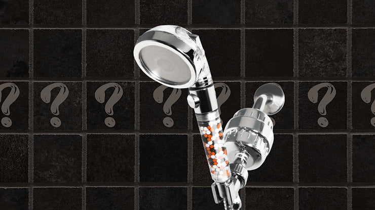 Filtered shower head cross-section showing multi-stage water purification process