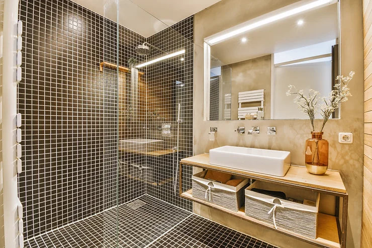 Shower room design ideas with modern fixtures and clean minimal tile