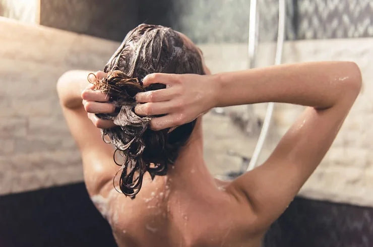 Best shower position showing proper face and body rinsing technique