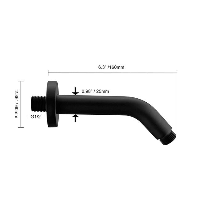 Ramię pod prysznicem do prysznica montowanego na ścianie - matowy czarny - gwint 1/2 cala