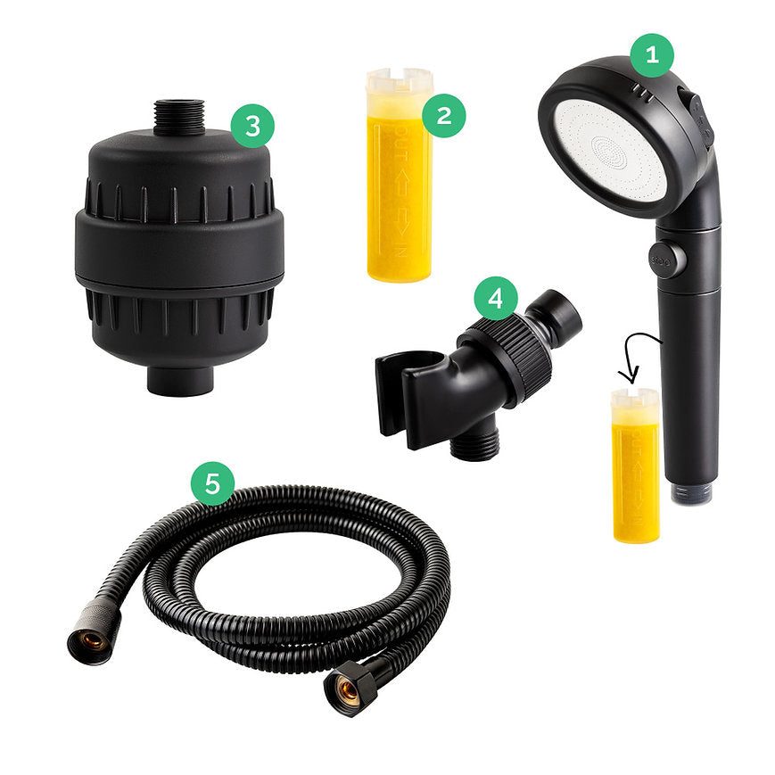 Black Ecopower Shower Head z twardym zestawem filtracji wody